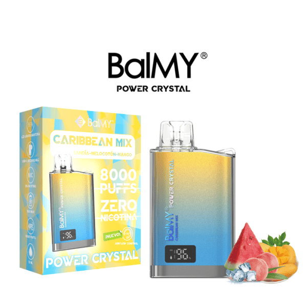 Pod/Vaper desechable BalMY Crystal Power ZERO nicotina - Caribbean mix (sandía melocotón mango)